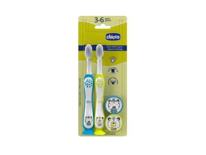 CHICCO Set zubných kefiek pre deti Tiger-Panda 3-6r, 2ks (Varianta CHICCO Set zubných kefiek pre deti Tiger-Panda 3-6r, 2ks)