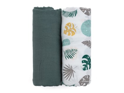 PETITE&MARS Prikrývka bambusová mušelínová 2ks Misty Green Leaves 2v1, 120 x 120 cm (Varianta PETITE&MARS Prikrývka bambusová mušelínová 2ks Misty Green Leaves 2v1, 120 x 120 cm)