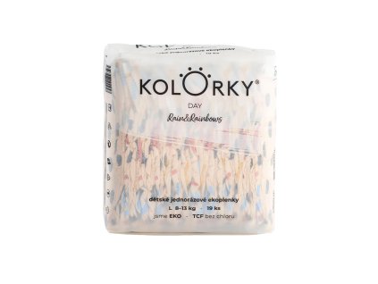 KOLORKY DAY Plienky jednorazové eko, dážď&dúhy L (8-13 kg) 19 ks (Varianta KOLORKY DAY Plienky jednorazové eko, dážď&dúhy L (8-13 kg) 19 ks)