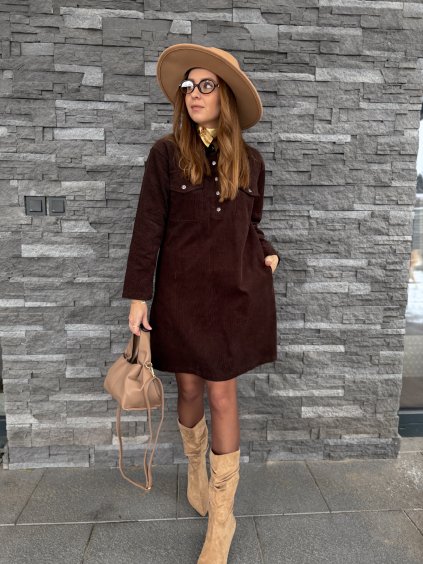 Manšestrové šaty STRONG BROWN