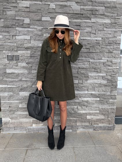 Manšestrové šaty STRONG Khaki