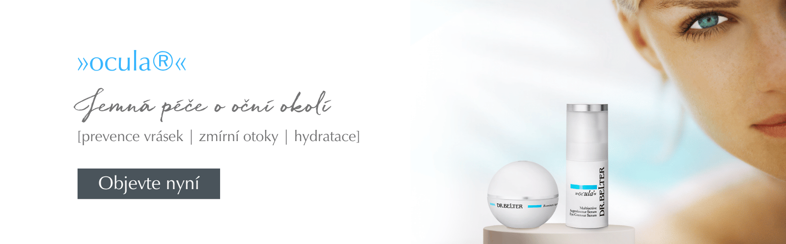 Jemná péče o oční okolí. Prevence vrásek, hydratace, zmírnění otoků.