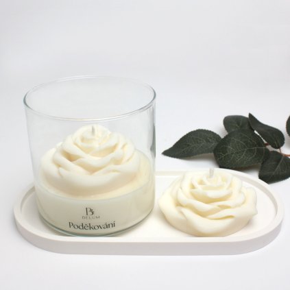 Velká sójová svíčka ve skle s květem růže – pro rituál Poděkování