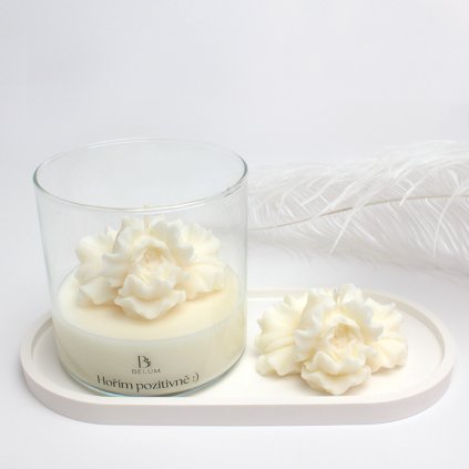 Velká designová svíčka ve skle s květem irisu – Hořím pozitivně :)