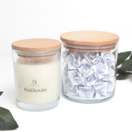 Malá sada Poděkování se sklenicí citátů, sojovou svíčkou a průvodcem rituálem