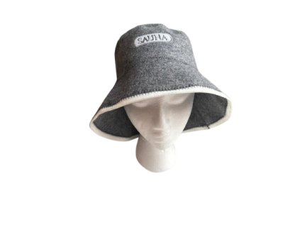 BELUTO Saunový klobouk - šedý s lemem a nápisem Sauna