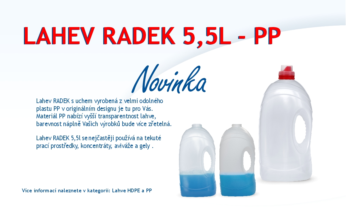 Lahev RADEK 5,5l PP - na uzávěr s nálevkou 634