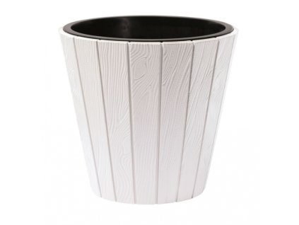 Plastový květináč venkovní Woode s imitací dřeva, pr. 49 cm - barva bílá