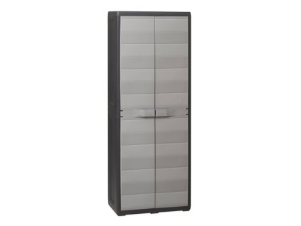 Skříň plastová ELEGANCE 65 x 38 x 171 cm - vysoká s policemi - barva: černé tělo, šedá dvířka