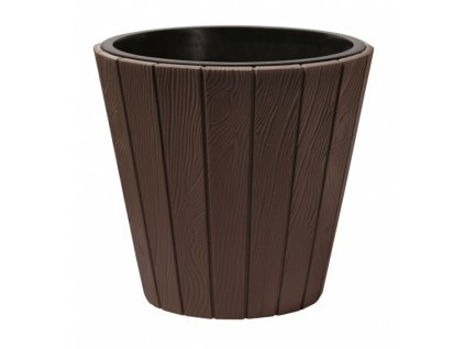 15298 plastovy kvetinac venkovni woode s imitaci dreva pr 40 cm barva hneda