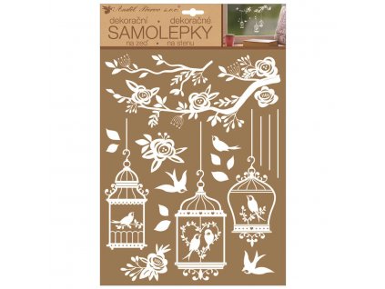 15577 samolepky na zed bile ptaci klece 27 5 x 41 cm