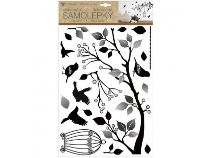15580 samolepky na zed vetev s kleci se stribrnymi glitry 29 x 48 cm