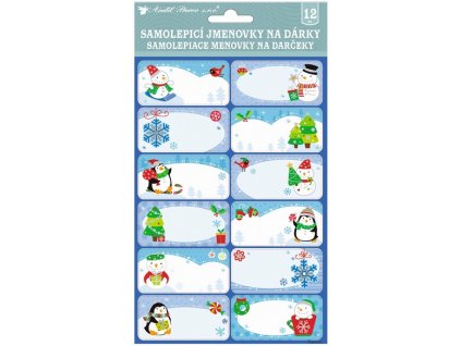 15646 samolepici jmenovky na darky s razbou 12 ks 21x14 cm