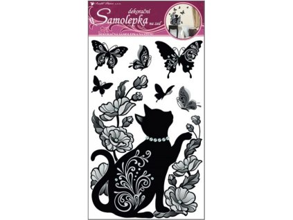 15655 samolepky na zed cerne kote s glitry a kaminky 50x32cm