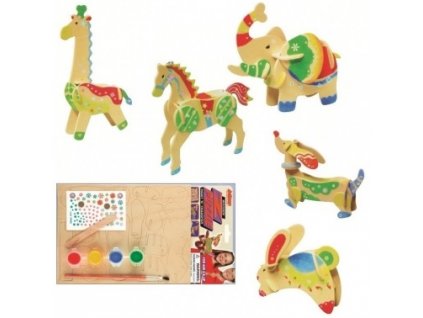 Dřevěné puzzle zvířátka koník,slon,žirafa,jezevčík,zajíc 20x15cm