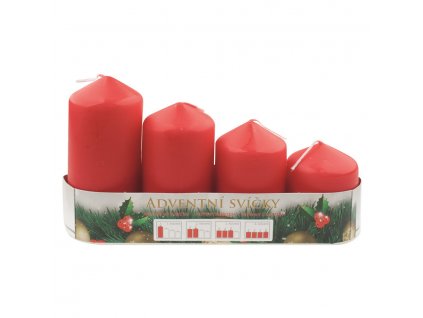 Adventní svíce válec červená postupka 50, 75, 90, 105 x 50 mm, 4 ks