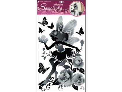 Samolepky na zeď víla černá glitry a kamínky 50x32cm
