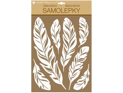 17074 samolepky na zed bila pirka s glitry 35 x 27 cm