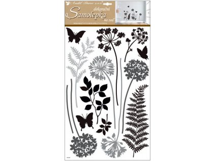 17155 samolepky na zed cernosede kapradiny 60x32 cm