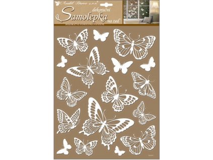 17392 samolepky na zed bili motyli s glitry 41x28 cm