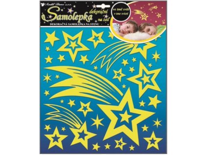17533 samolepky na zed kometa a hvezdicky s glitry svitici ve tme 31x31cm