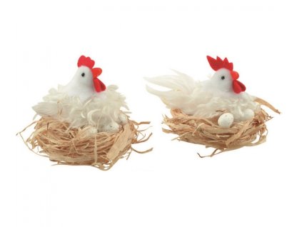 17542 slepicka bila strapata v hnizde 12cm