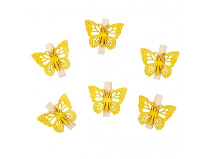 Dřevění motýli s kolíčkem 4 cm, 6 ks