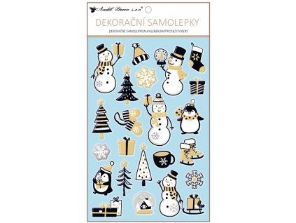 19054 samolepka plasticka 14 x 25 cm snehulaci se zlatou a stribrnou