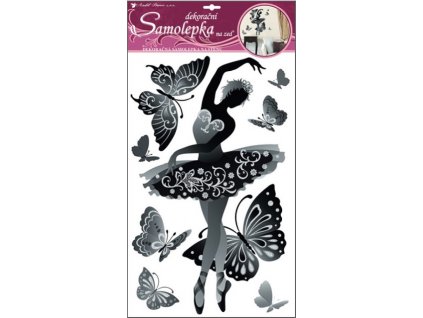 19447 samolepky na zed baletka cerna s glitry a kaminky 50x32cm