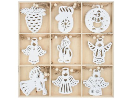 19819 dekorace drevene bile 6 cm 27 ks v krabicce na zaveseni