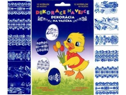 Smršťovací dekorace na vejce vzory modro-bílé 12ks v balení