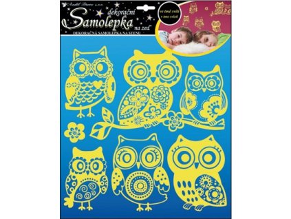 21058 samolepky na zed svitici ve tme sovy 32x31cm