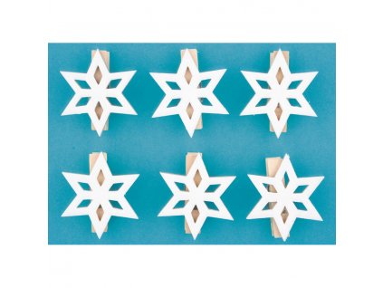 Hvězdy dřevěné na kolíčku 4 cm, 6 ks