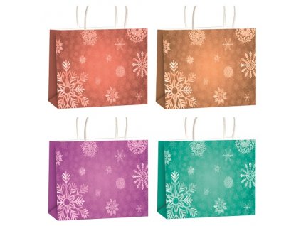 Dárková taška vánoční s glitry XL horizont 45,5 x 33 x 10,5 cm
