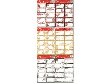 22558 samolepici jmenovky na darky zlate stribrne cervene 10 ks 22 5 x 17 5cm