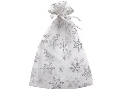 22678 pytlik organzovy bily s stribrnymi vlockami 26x35 cm