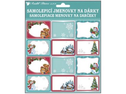 23020 samolepici jmenovky na darky se stribrnou razbou 18x18cm 24ks