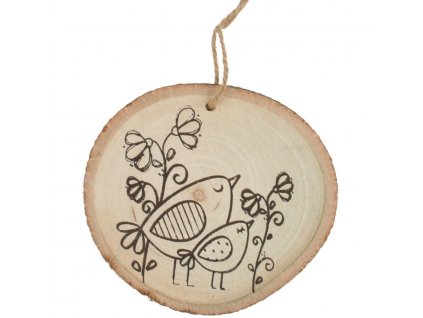 23176 drevena dekorace na zaveseni 10 cm s ptacky