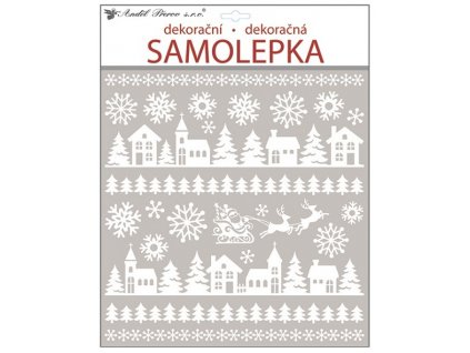 Samolepky bílé s glitry 38x31 cm, domečky