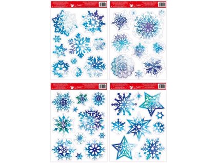 23242 okenni folie vlocky a hvezdy modre s glitry 38x30 cm