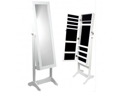 Stojací zrcadlo se šperkovnicí bílé 35 x 36,5 x 139,5 cm
