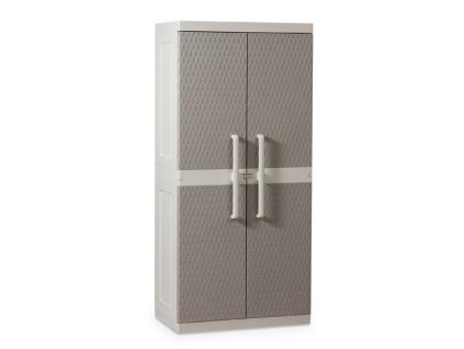 Skříň plastová Rattan 89 x 54 x 190 cm - vysoká dělená - barva šedá / světle šedá