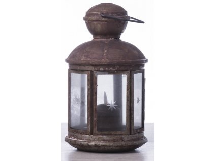 Lucerna kovová 13 x 24,5 cm - 1 LED teplá bílá + časovač