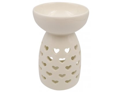 Aromalampa porcelánová bílá se srdíčky 14 cm