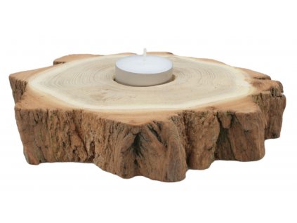 Dřevěný svícen na čajovou svíčku L průměr cca 16 cm s kůrou