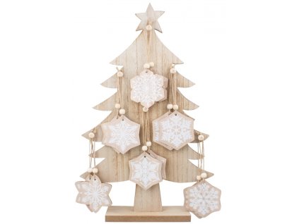 36919 dreveny stromek 41 cm s vlockami na zaveseni 6 cm