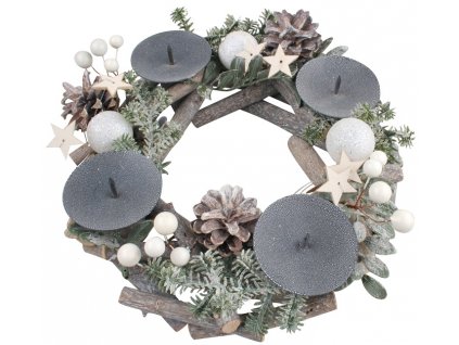 Adventní svícen věnec s bílými kuličkami 30 cm