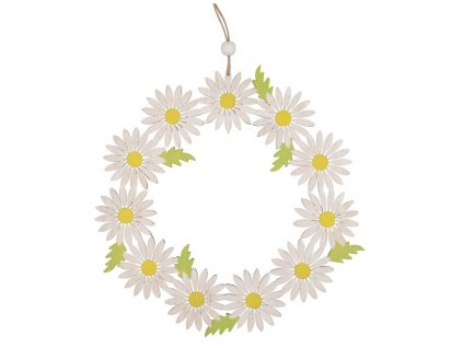 45072 venec z kvetu dreveny na zaveseni zluty 22 cm
