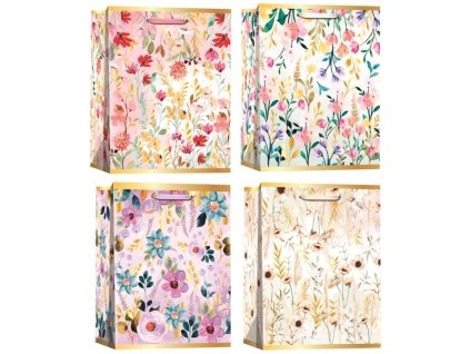 45891 taska papirova kvetiny se zlatou razbou l 26 x 32 x 12 cm