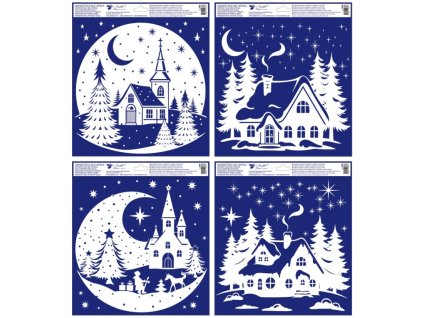 Okenní fólie Zimní vesnička 30 x 33,5 cm